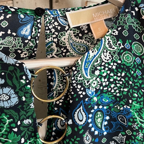 Michael Kors Floral Green and Blue Women's Top - Picture 3 of 6